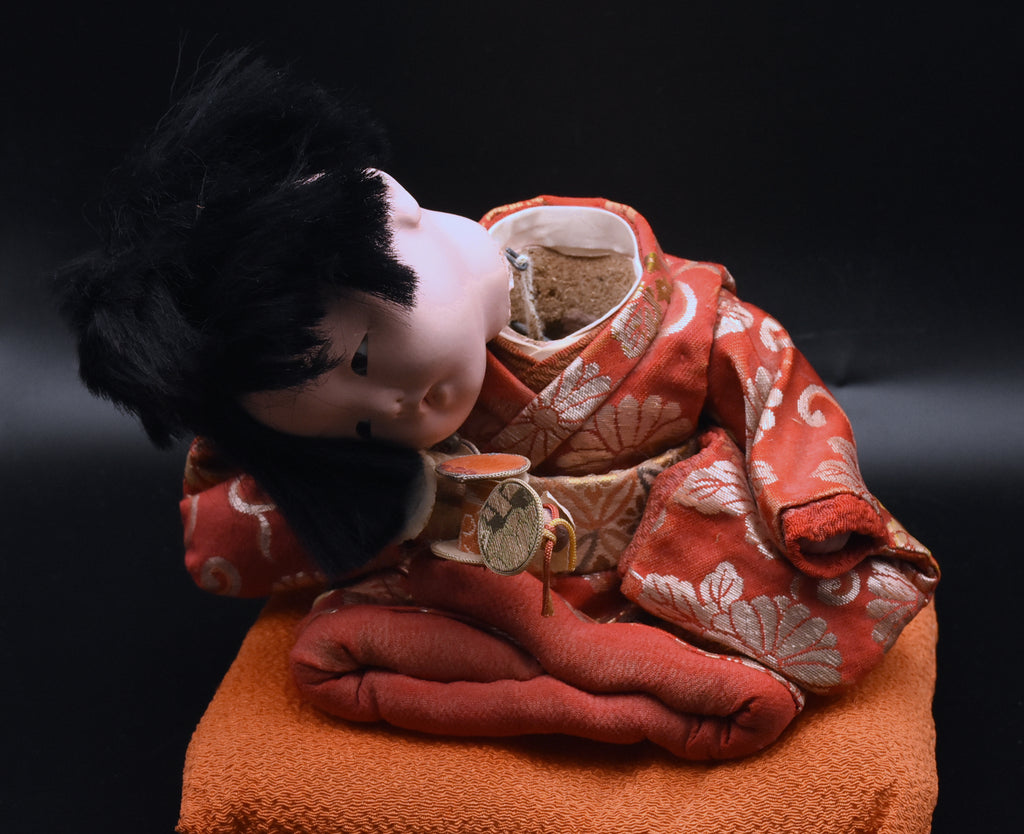 Vintage Ceramic Japanese Doll on Cushion - AS IS