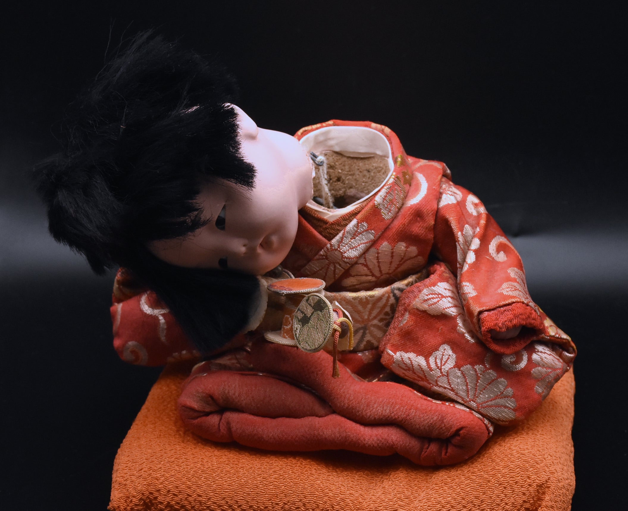 Vintage Ceramic Japanese Doll on Cushion - AS IS