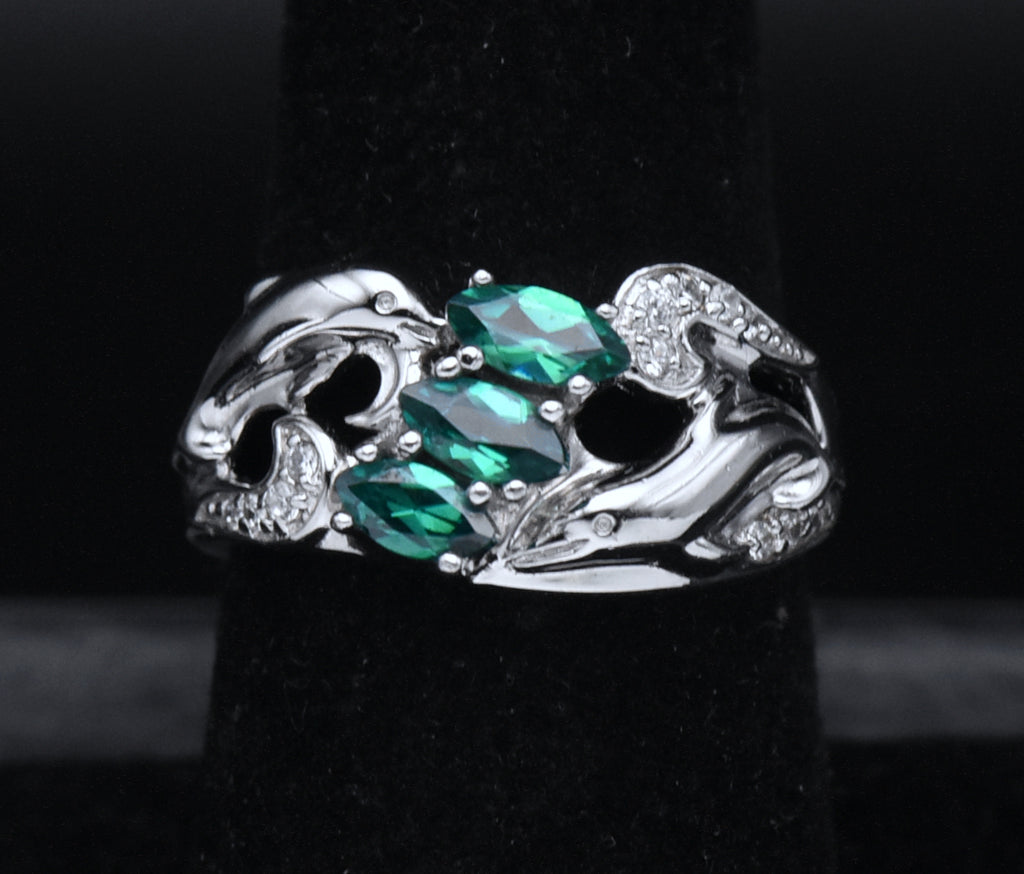 Sterling Silver and Crystal Dolphin Ring - Size 7.5