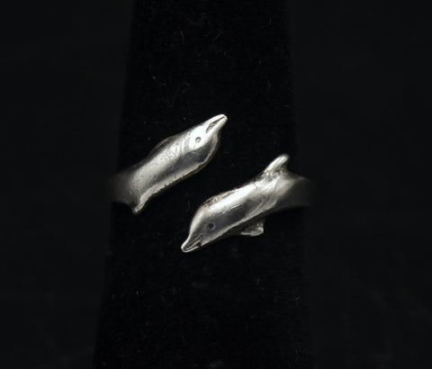 Vintage Sterling Silver Dolphins Bypass Band - Size 5+