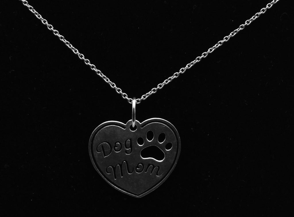 Vintage Sterling Silver "Dog Mom" Heart Pendant Necklace - 19"