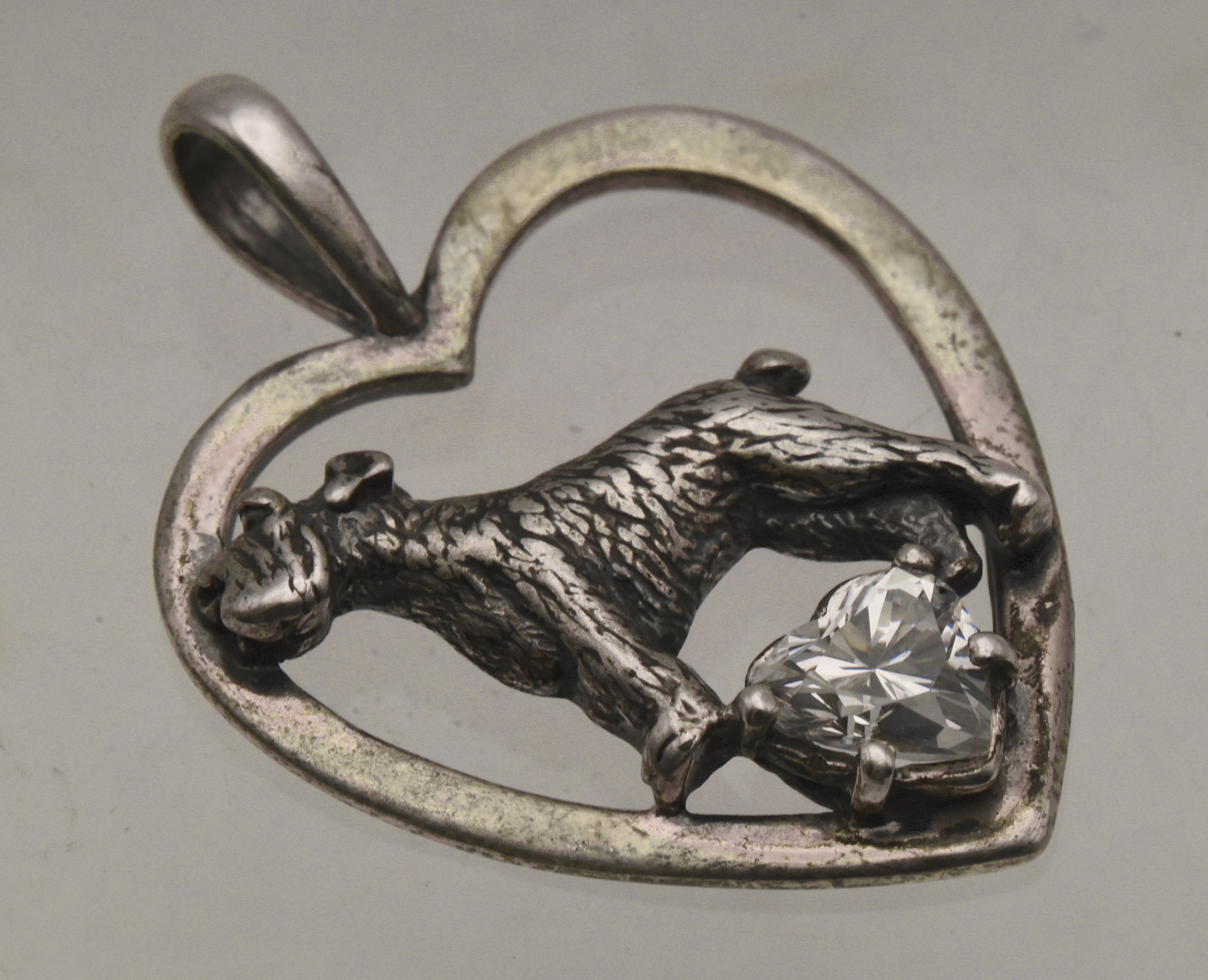 Kabana - Sterling Silver Cubic Zirconia Dog Heart Pendant