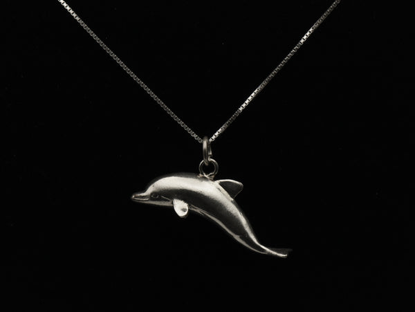 Vintage Sterling Silver Dolphin Pendant Chain Necklace - 30"