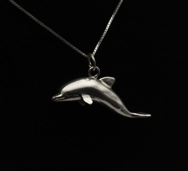 Vintage Sterling Silver Dolphin Pendant Chain Necklace - 30"