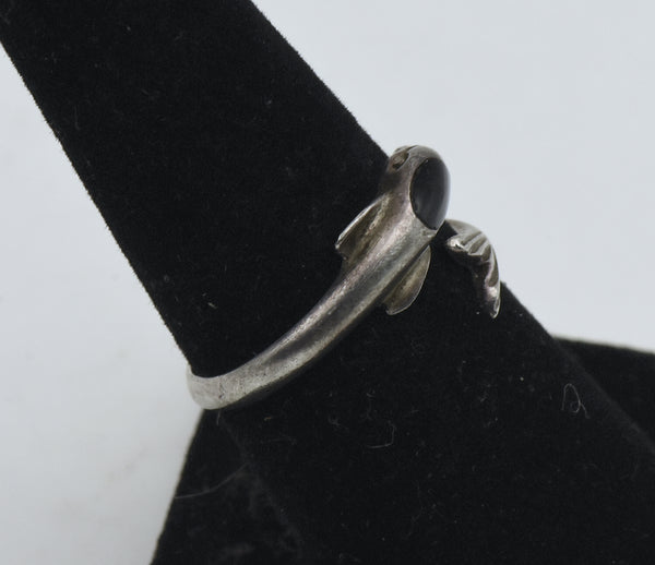 Vintage Sterling Silver Black Onyx Dolphin Bypass Ring