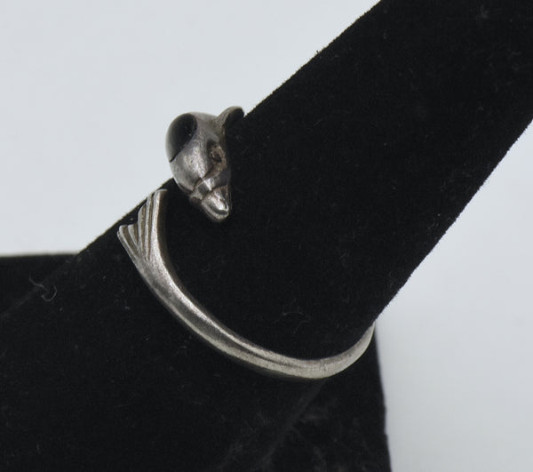 Vintage Sterling Silver Black Onyx Dolphin Bypass Ring