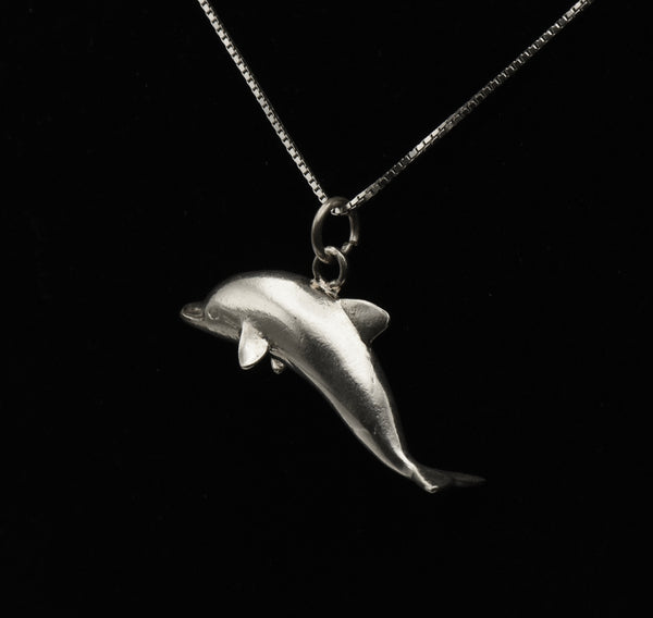 Vintage Sterling Silver Dolphin Pendant Chain Necklace - 30"