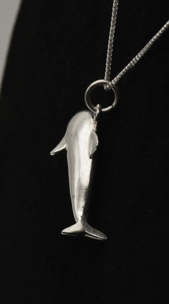 Vintage Sterling Silver Dolphin Pendant Chain Necklace - 30"