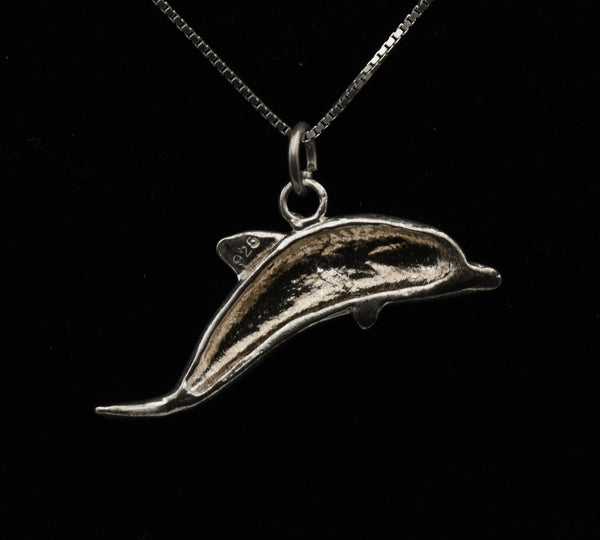 Vintage Sterling Silver Dolphin Pendant Chain Necklace - 30"