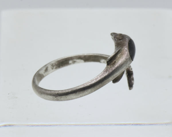 Vintage Sterling Silver Black Onyx Dolphin Bypass Ring