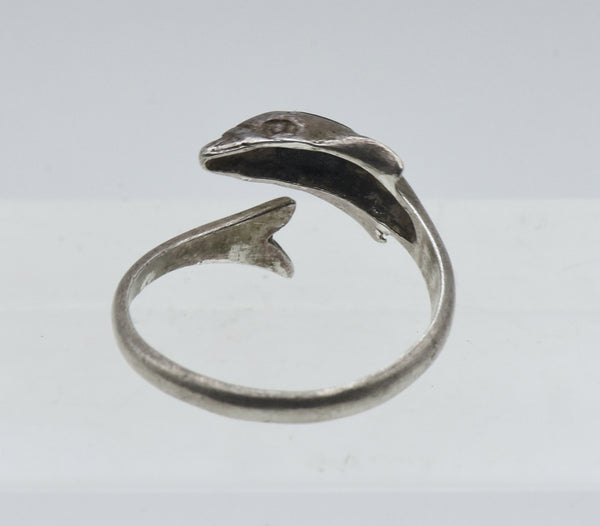 Vintage Sterling Silver Black Onyx Dolphin Bypass Ring