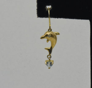 UNMATCHED Ross-Simons - Vintage Vermeil Diamond and Aquamarine Dolphin Dangle Earring