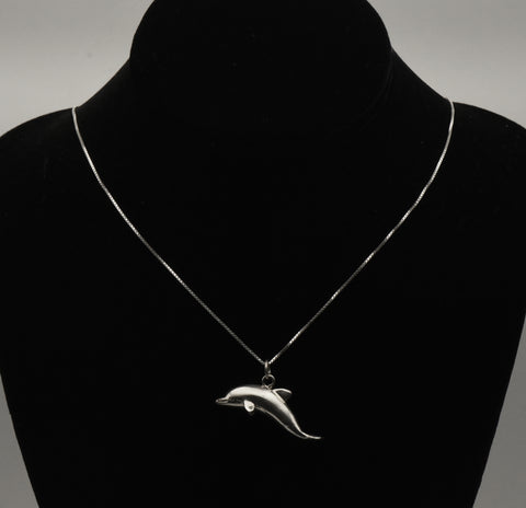 Vintage Sterling Silver Dolphin Pendant Chain Necklace - 30"