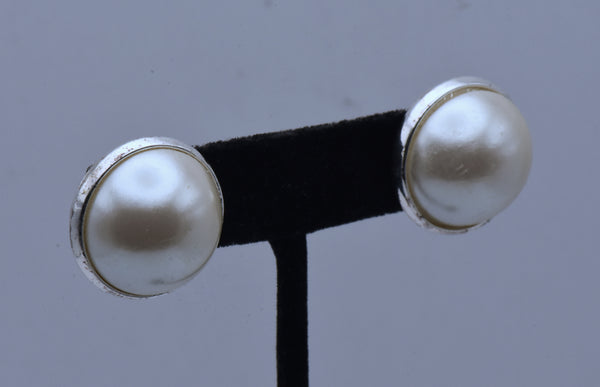 Vintage Large Faux Pearl Stud Earrings