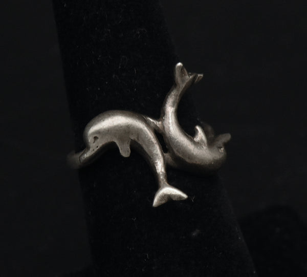 Vintage Sterling Silver Dolphins Band - Size 5.75