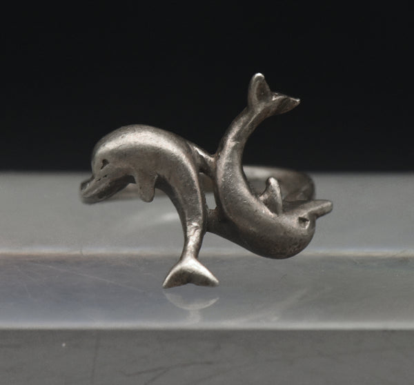 Vintage Sterling Silver Dolphins Band - Size 5.75