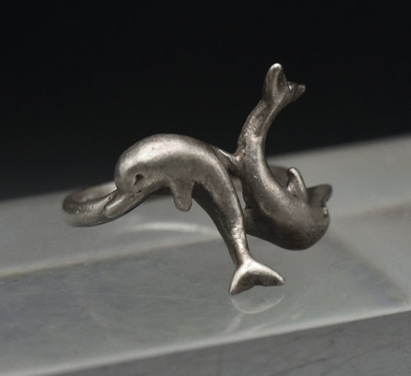 Vintage Sterling Silver Dolphins Band - Size 5.75