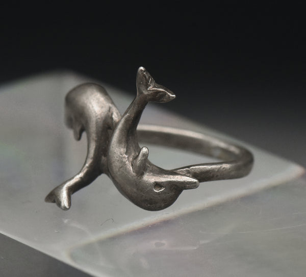 Vintage Sterling Silver Dolphins Band - Size 5.75