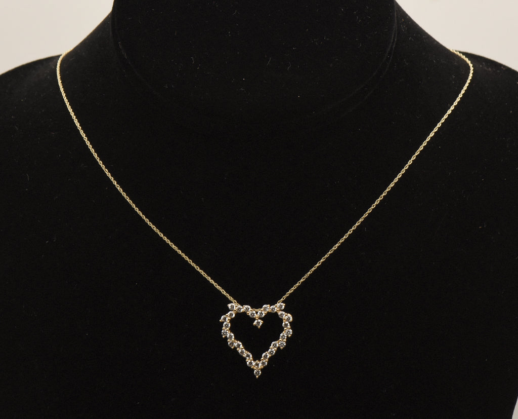 14K Gold Diamonique CZ Heart Pendant on 14K Gold Chain Necklace - 18"