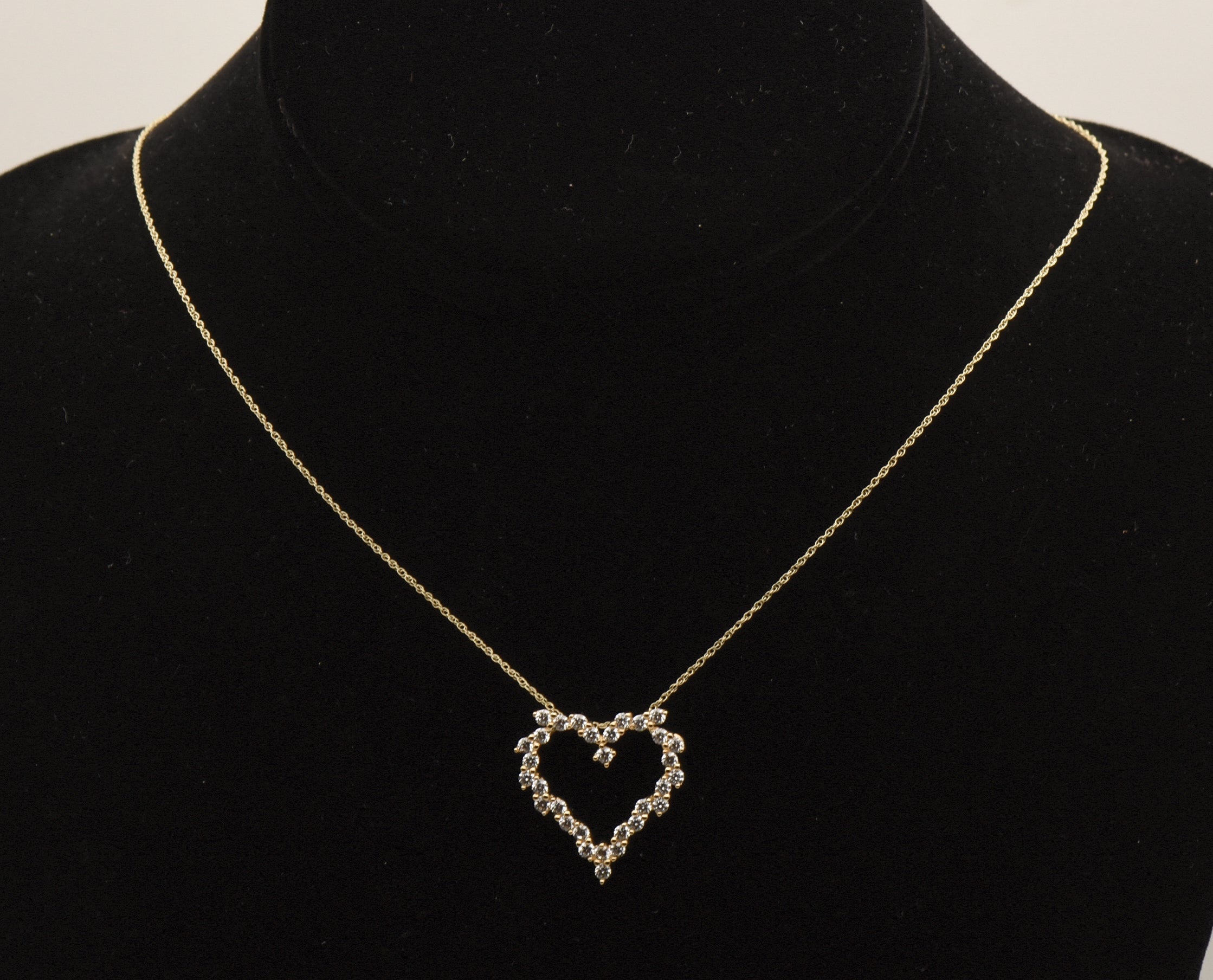 14K Gold Diamonique CZ Heart Pendant on 14K Gold Chain Necklace - 18"