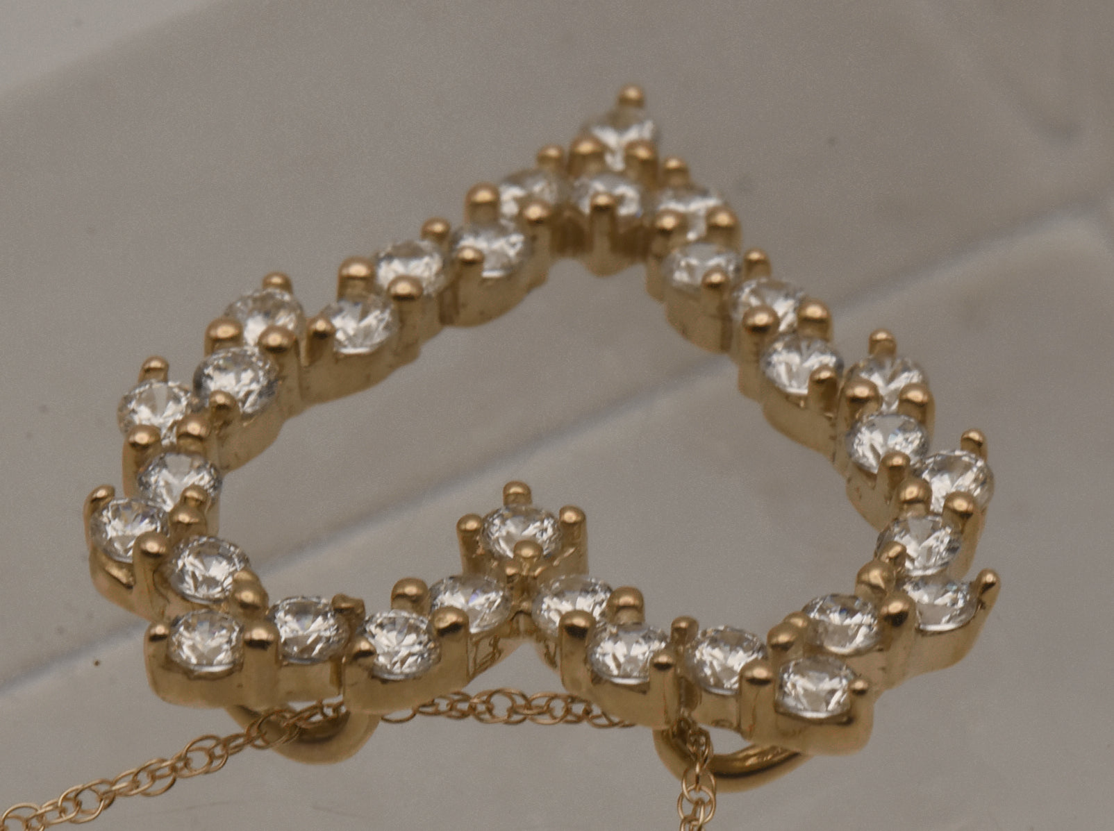 14K Gold Diamonique CZ Heart Pendant on 14K Gold Chain Necklace - 18"