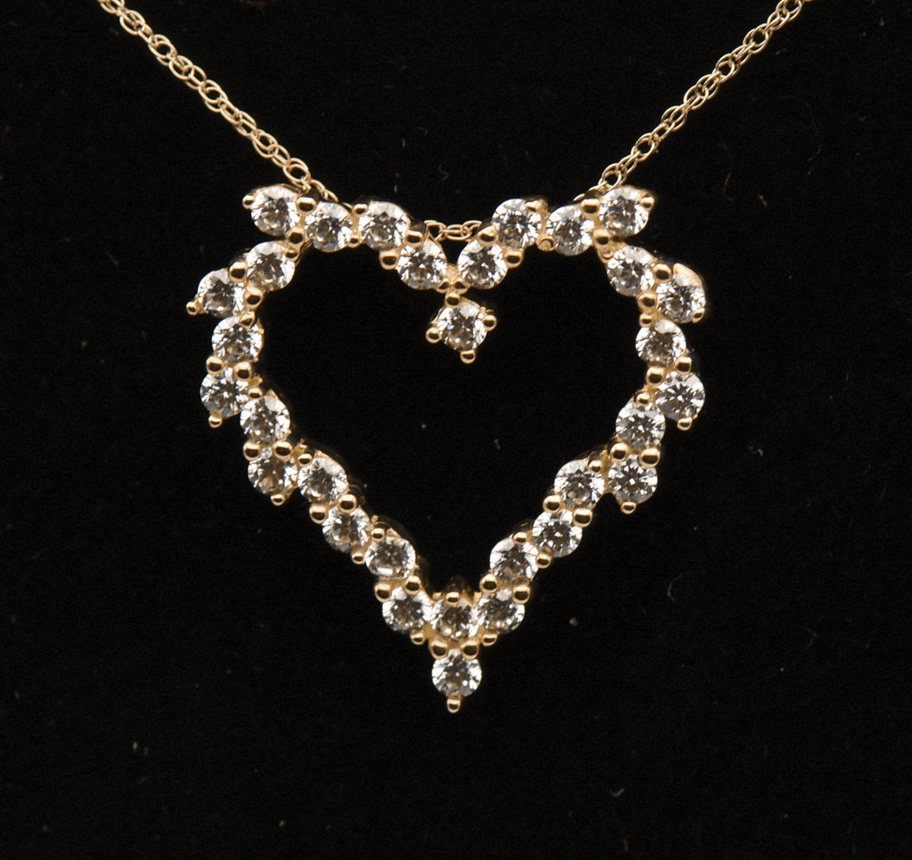 14K Gold Diamonique CZ Heart Pendant on 14K Gold Chain Necklace - 18"