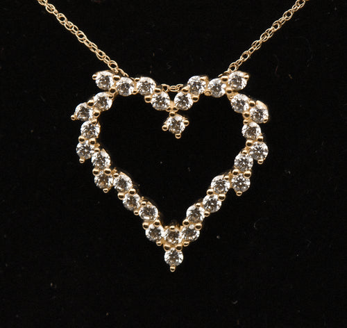 14K Gold Diamonique CZ Heart Pendant on 14K Gold Chain Necklace - 18"