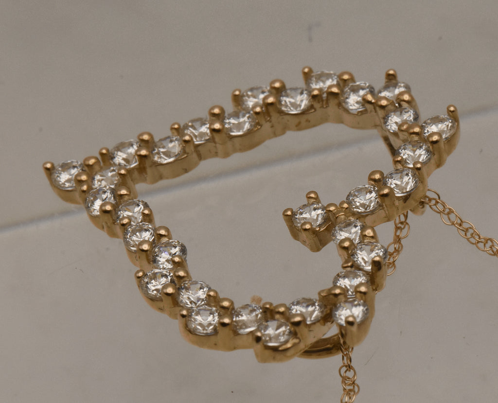 14K Gold Diamonique CZ Heart Pendant on 14K Gold Chain Necklace - 18"
