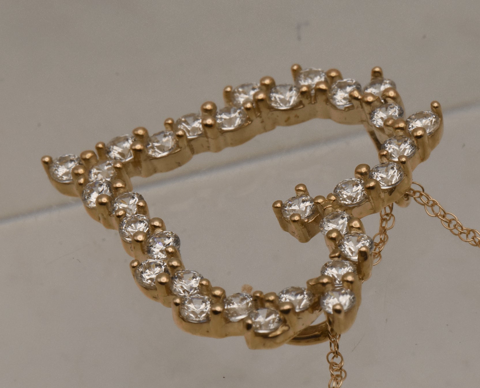 14K Gold Diamonique CZ Heart Pendant on 14K Gold Chain Necklace - 18"