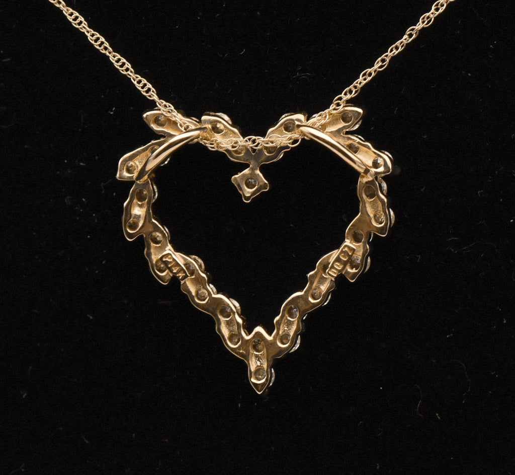 14K Gold Diamonique CZ Heart Pendant on 14K Gold Chain Necklace - 18"