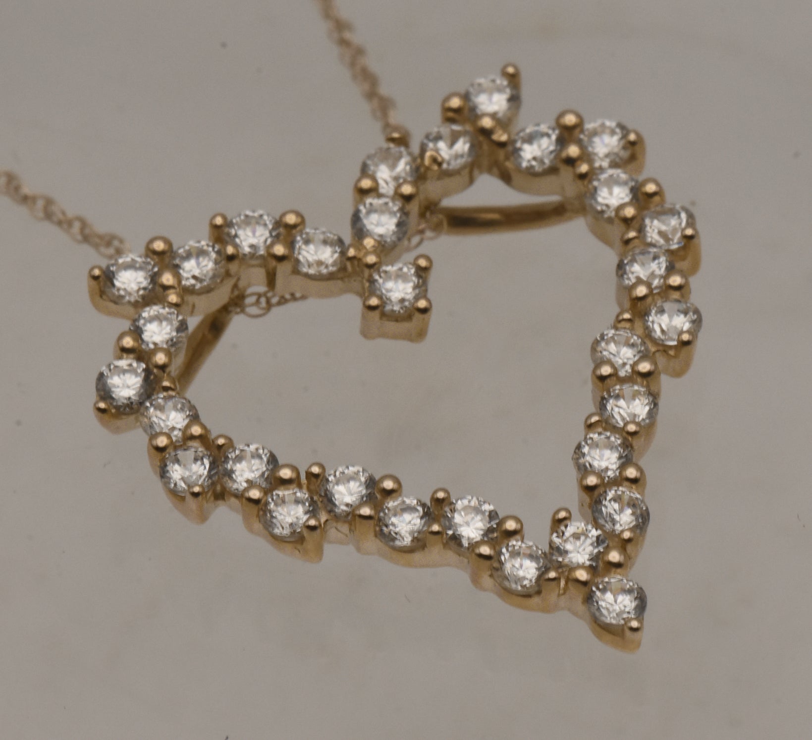 14K Gold Diamonique CZ Heart Pendant on 14K Gold Chain Necklace - 18"