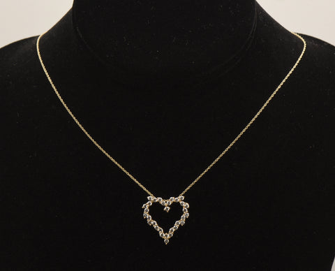 14K Gold Diamonique CZ Heart Pendant on 14K Gold Chain Necklace - 18"