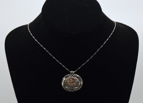 Vintage Aura Druze Sterling Silver Pendant Chain Necklace - 18"