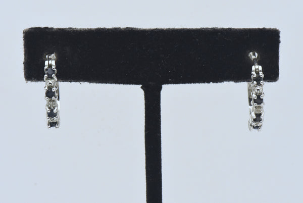 Vintage Sapphire and Diamond Sterling Silver Hoop Earrings