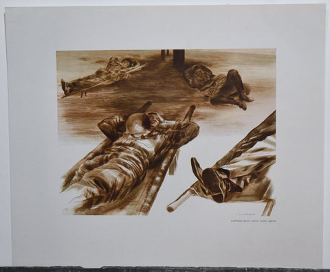 Vintage WWII Medical Art Lithograph "Corpsmen Relax" by David Stone Martin