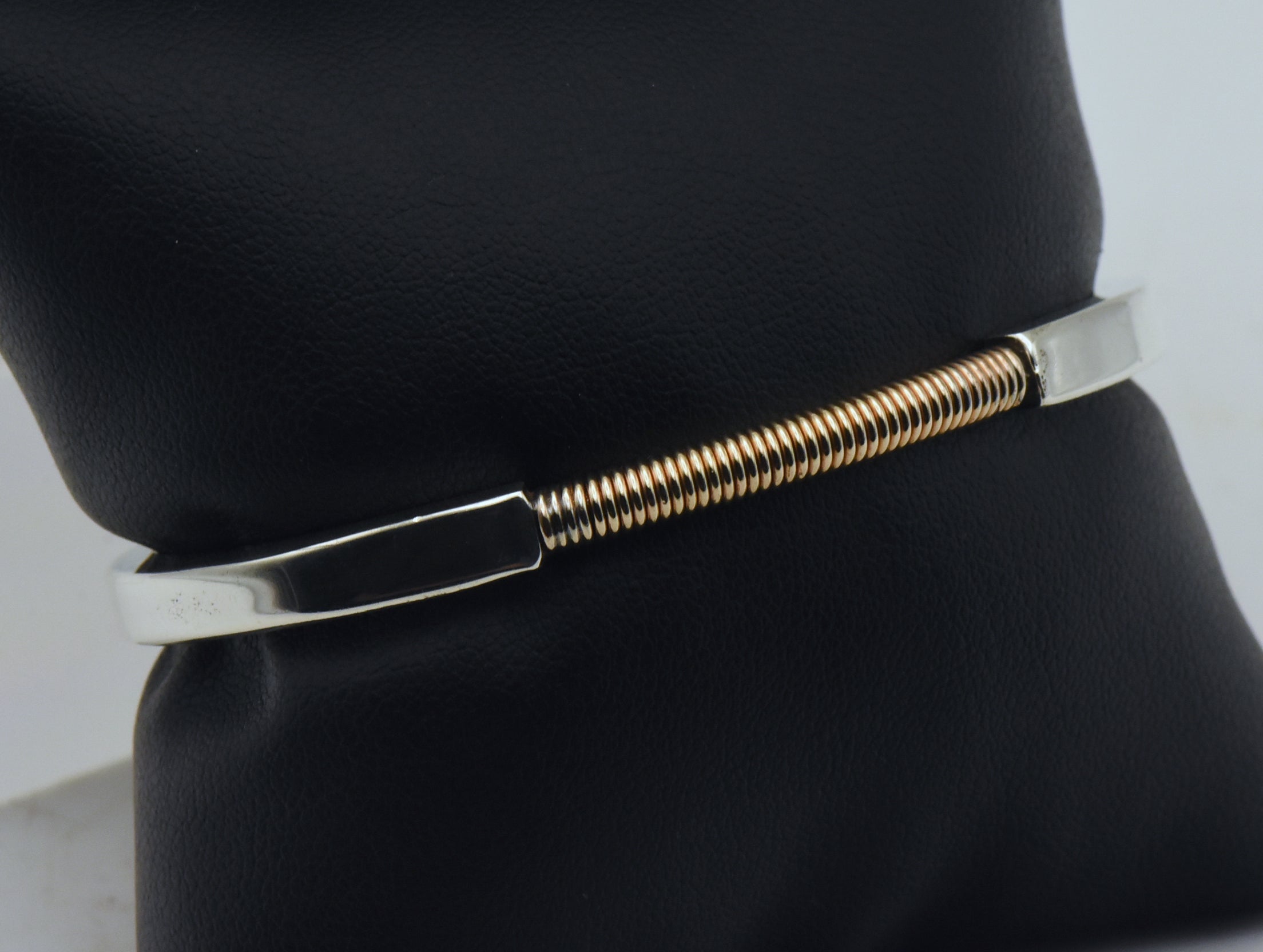 Vintage Sterling Silver and Gold Tone Modern Design Cuff Bracelet