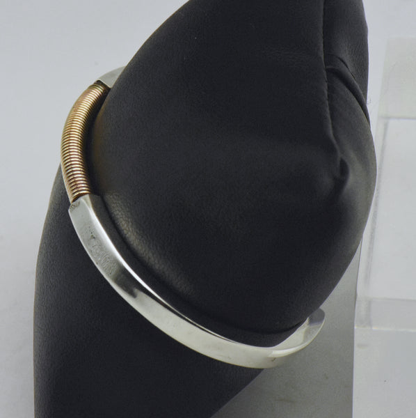 Vintage Sterling Silver and Gold Tone Modern Design Cuff Bracelet