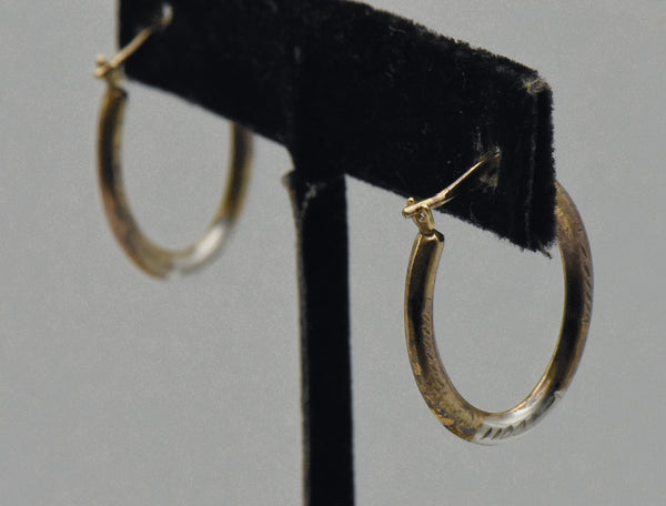 Vintage Sterling Silver and Gold Filled Two Tone Oval Hoop Earrings