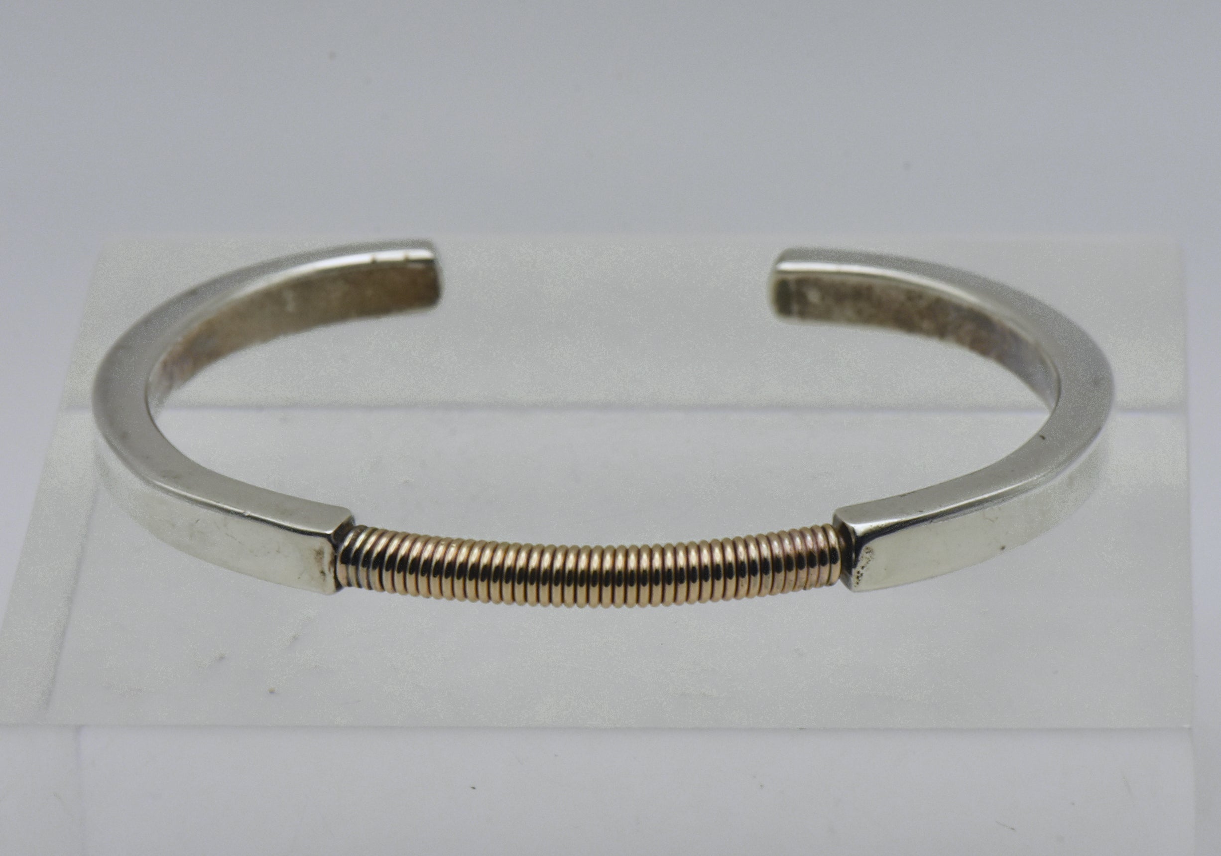 Vintage Sterling Silver and Gold Tone Modern Design Cuff Bracelet