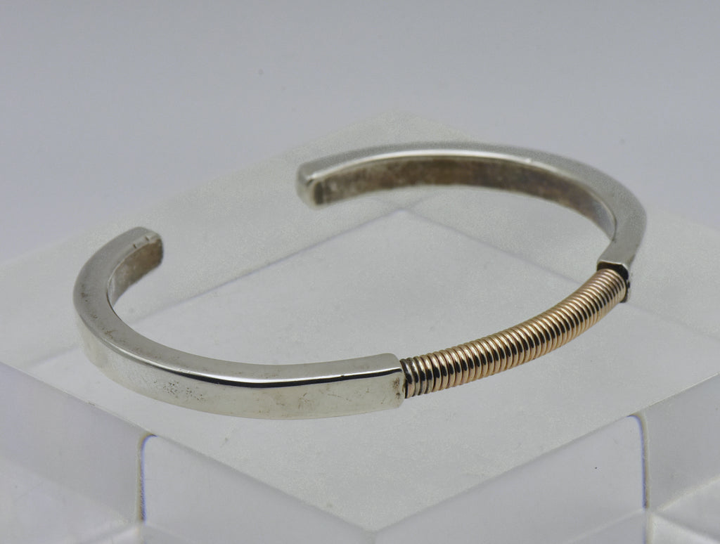 Vintage Sterling Silver and Gold Tone Modern Design Cuff Bracelet