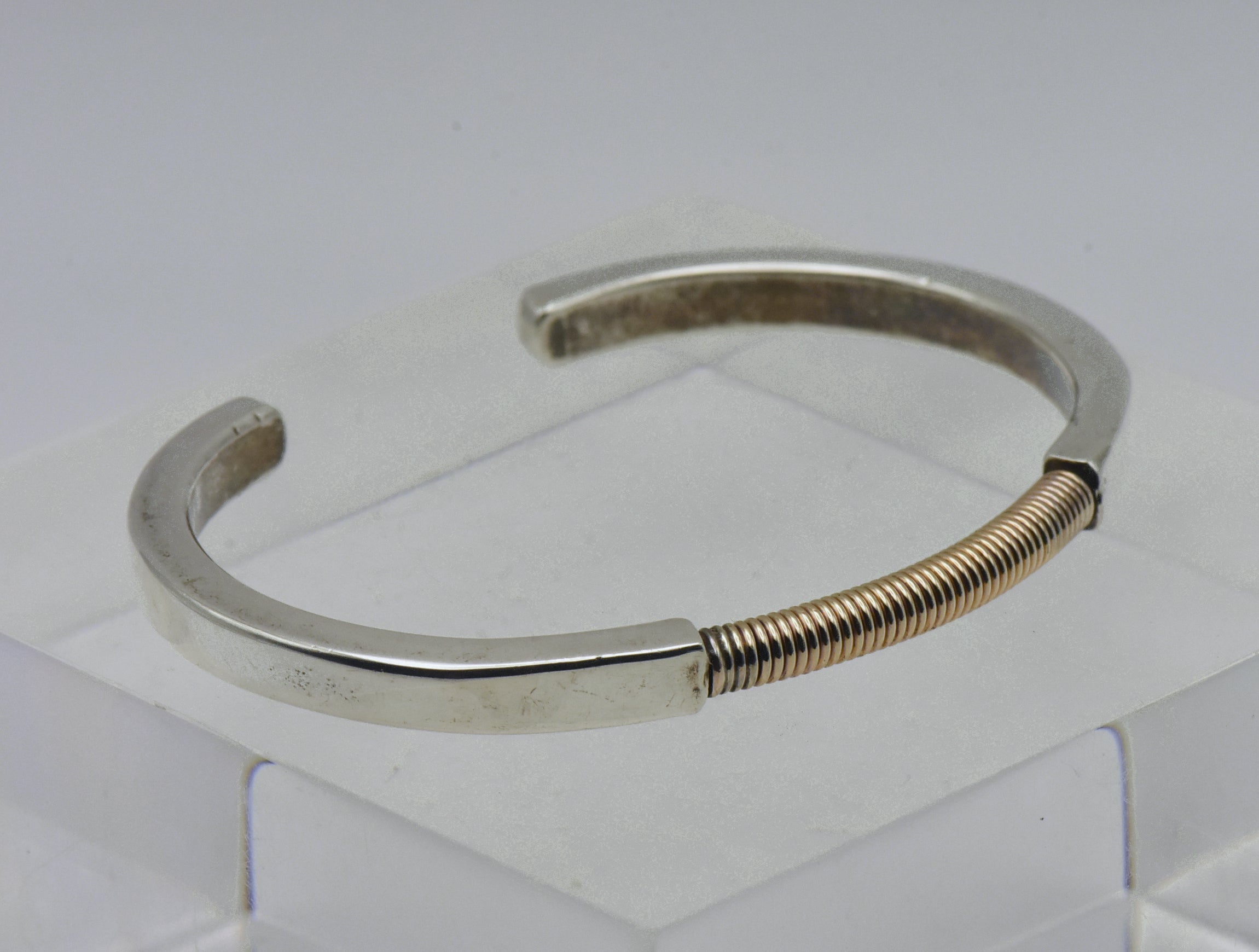 Vintage Sterling Silver and Gold Tone Modern Design Cuff Bracelet