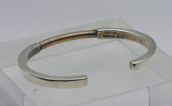 Vintage Sterling Silver and Gold Tone Modern Design Cuff Bracelet