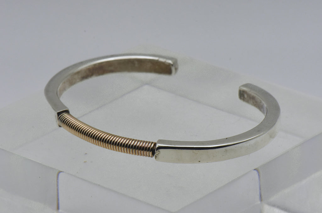 Vintage Sterling Silver and Gold Tone Modern Design Cuff Bracelet