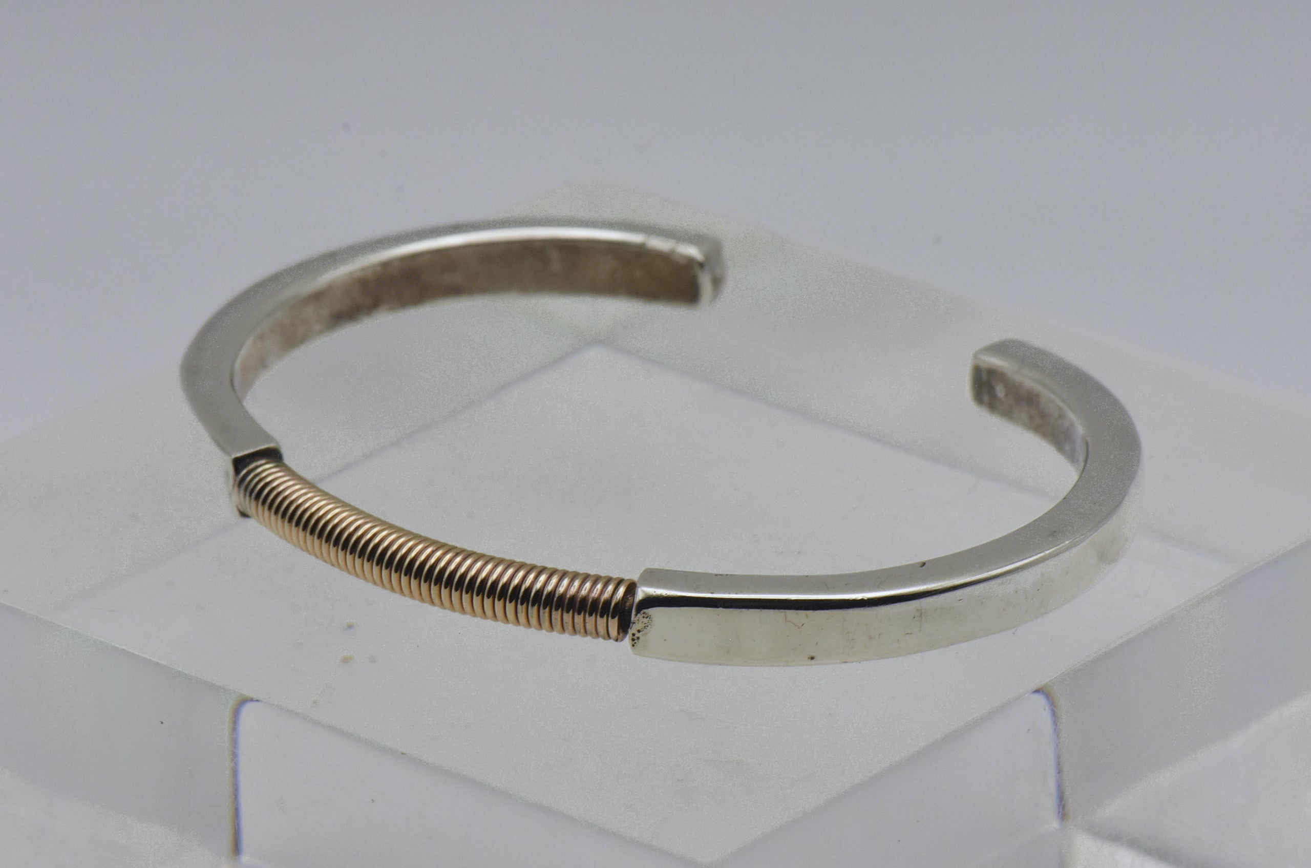 Vintage Sterling Silver and Gold Tone Modern Design Cuff Bracelet