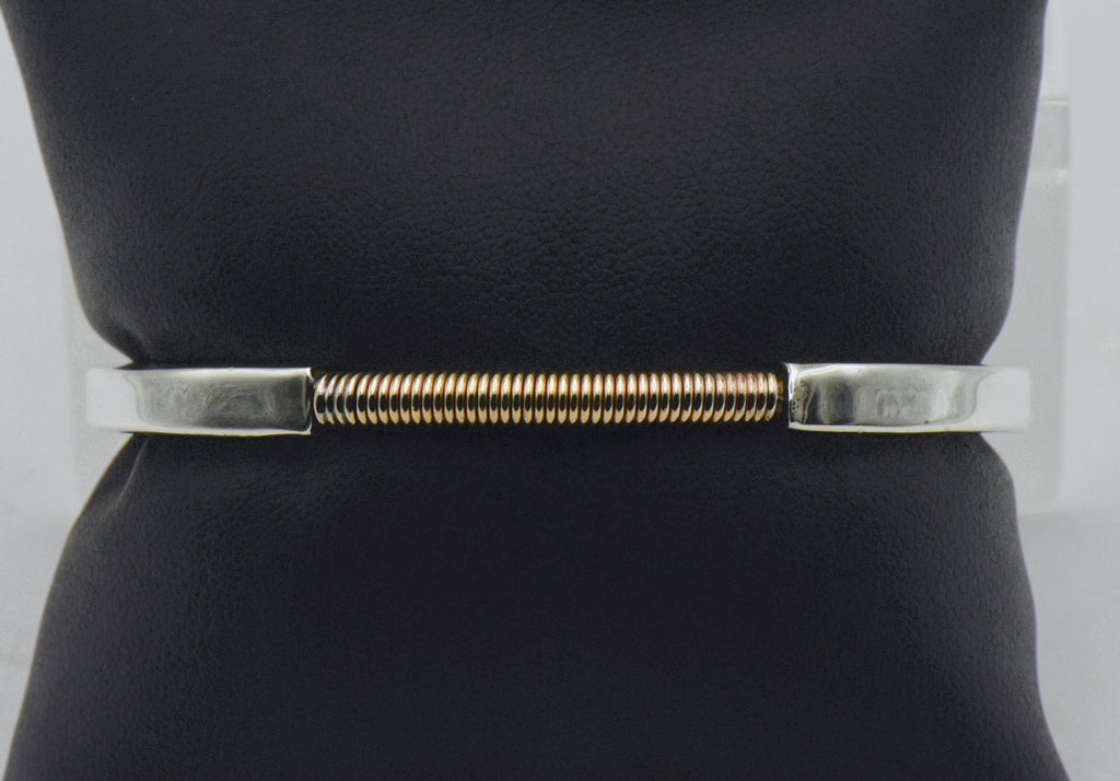 Vintage Sterling Silver and Gold Tone Modern Design Cuff Bracelet
