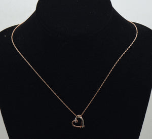 Vintage Rose Gold Tone Diamonds Heart Pendant Sterling Silver Chain Necklace - 18"