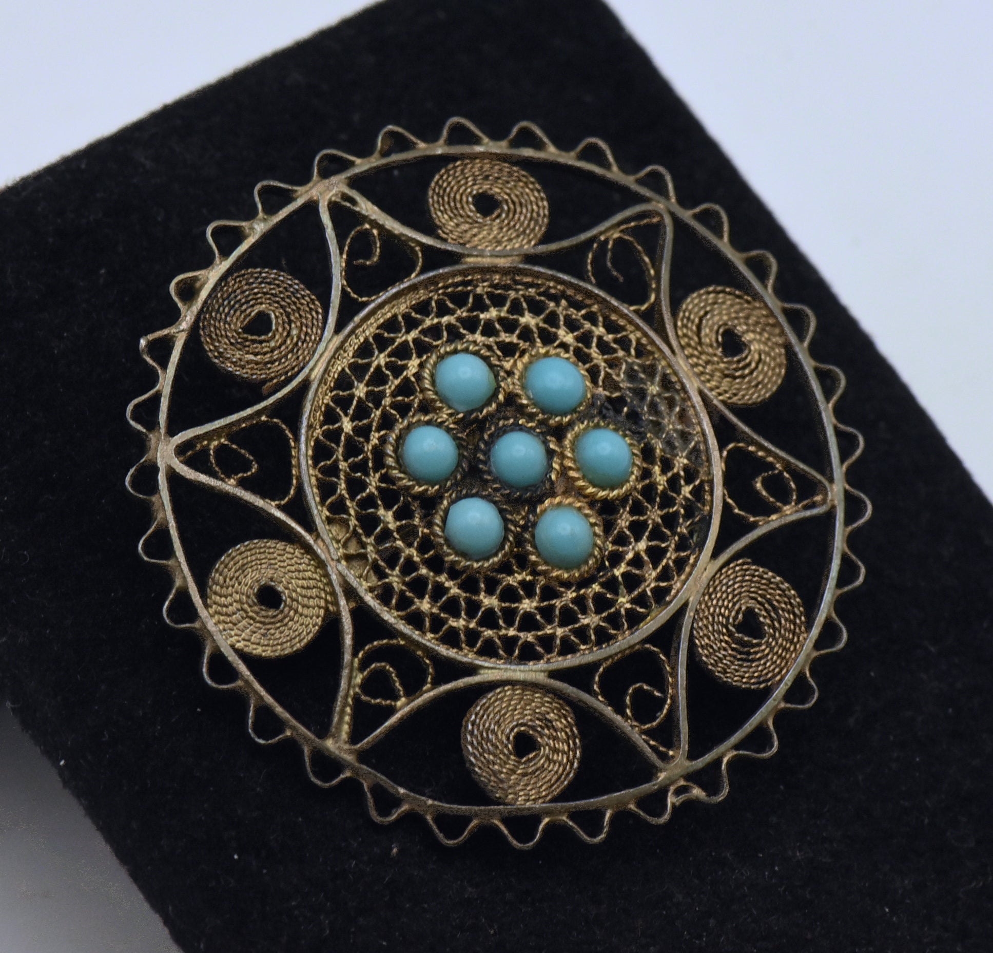 Vintage Handmade Silver and Turquoise Star of David Brooch - READ DESCRIPTION