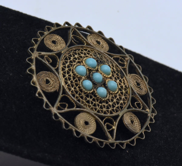 Vintage Handmade Silver and Turquoise Star of David Brooch - READ DESCRIPTION