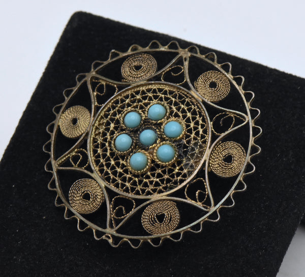 Vintage Handmade Silver and Turquoise Star of David Brooch - READ DESCRIPTION