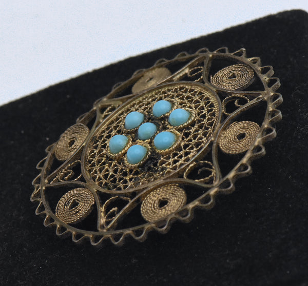 Vintage Handmade Silver and Turquoise Star of David Brooch - READ DESCRIPTION